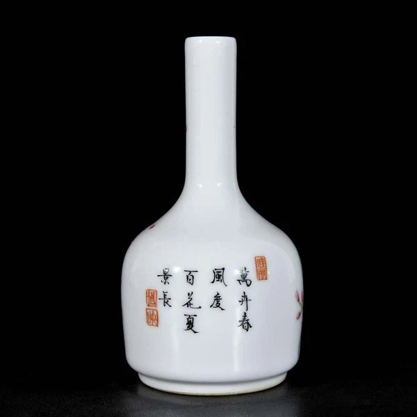 Pair Qianlong Signed Old Chinese Colour Enamel Vase W/orchid N3436