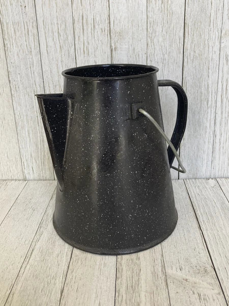 Black Enamelware Enamel Coffee Pot Camping Cowboy Speckled Farmhouse -NO LID