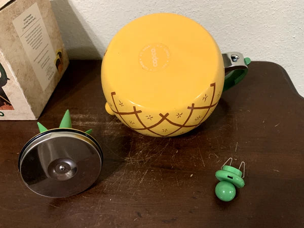 Copco Enamel on Steel Island Pineapple 2.5 Qt Whistling Tea Kettle 1993 WB