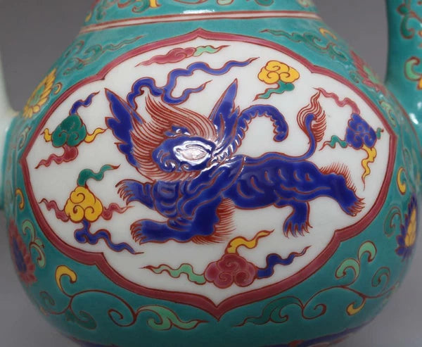 OLD LARGE RARE CHINESE PORCELAIN CLOISONNE TEAPOT XUANDE MARKED 23CM E170