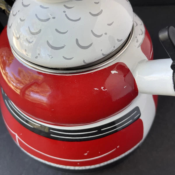 Roshco Enamel 3 Quart Santa Clause Whistling Teapot Kettle w/ Box