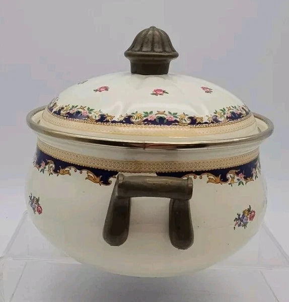 VTG 1960's Asta Fissler Enamelware 7 Piece Set Lidded Terrine Kettle Warmer Tray