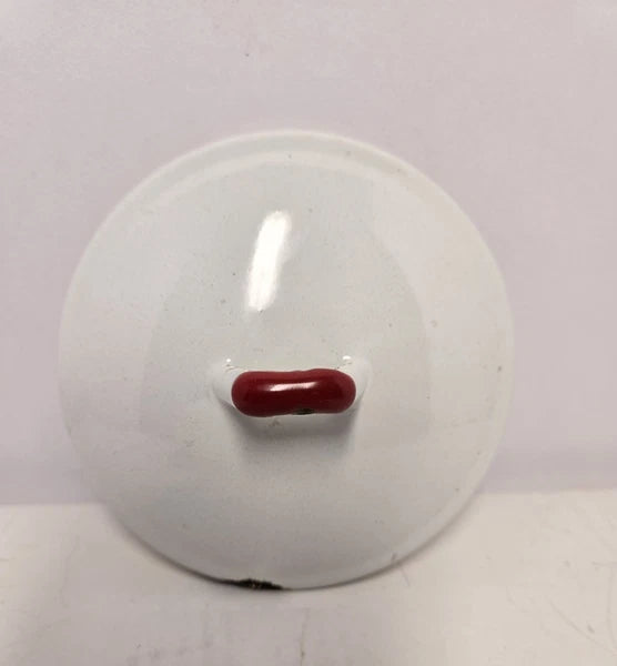 Vintage White Enamelware Farmhouse Decor Red and White Tea Kettle, Large Size