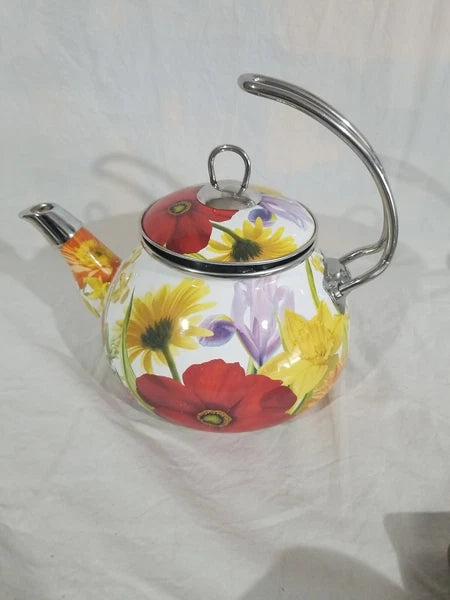 The Pioneer Woman Enamel Tea Kettle Floral Summer Garden Spring Flower Retired