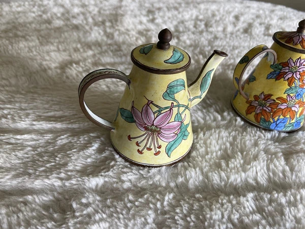 Collector’s Hand Painted Enamel Teapot Flowers  Butterflies Kelvin Chen Unsigned