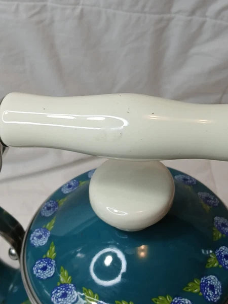 The Pioneer Woman Dazzling Dahlias Enamel Steel Teal 1.9 Quart Tea Kettle Pot