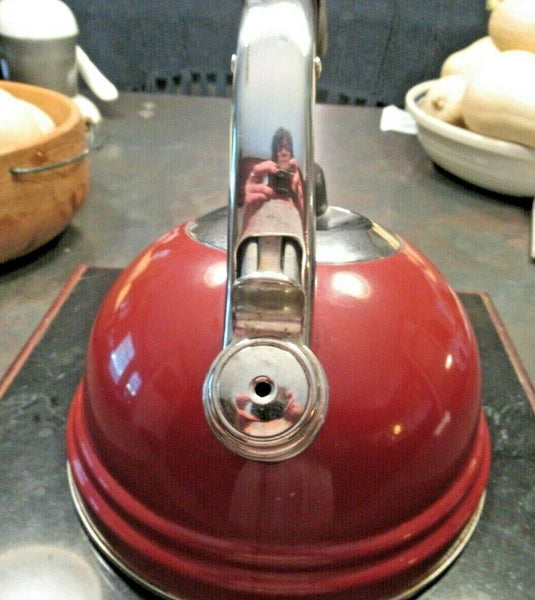 Calidad 2.5L Professional Quality Red Enamel Stainless Whistling Teapot Kettle