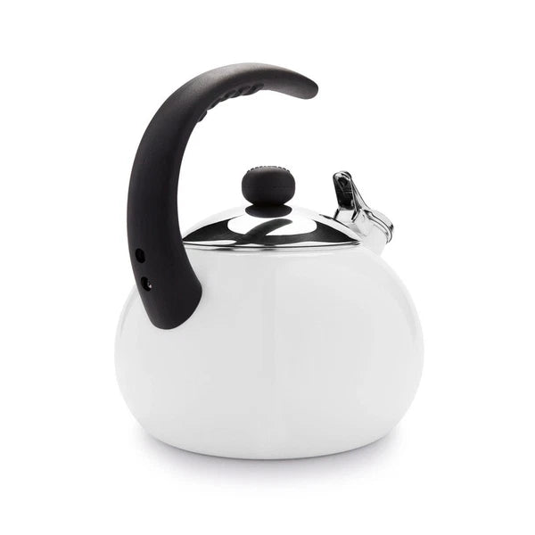 Porcelain Enamel Tea Kettle Stainless Steel Lid Bakelite Handle Stay Cool White