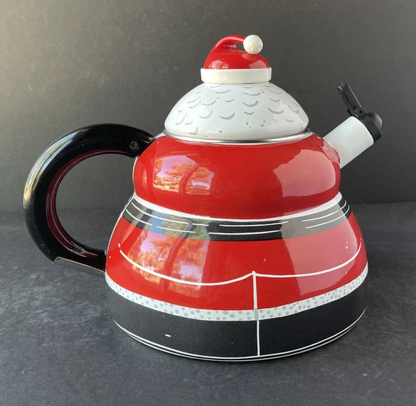 Roshco Enamel 3 Quart Santa Clause Whistling Teapot Kettle w/ Box