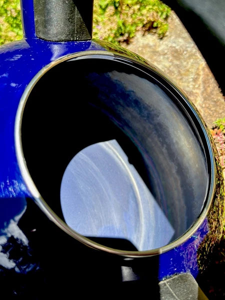 CHANTEL Cobalt Enameled  Whistling Tea Kettle 2qt Stay Cool BLK Phenolic Handle