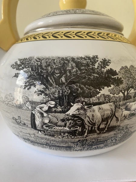 Rare Vintage Villeroy & Boch Audun Ferme Enamel Tea Kettle Teapot AS IS