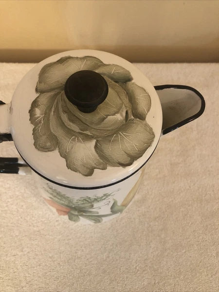 enamelware painted vegetables coffee pot signed davidson 1974