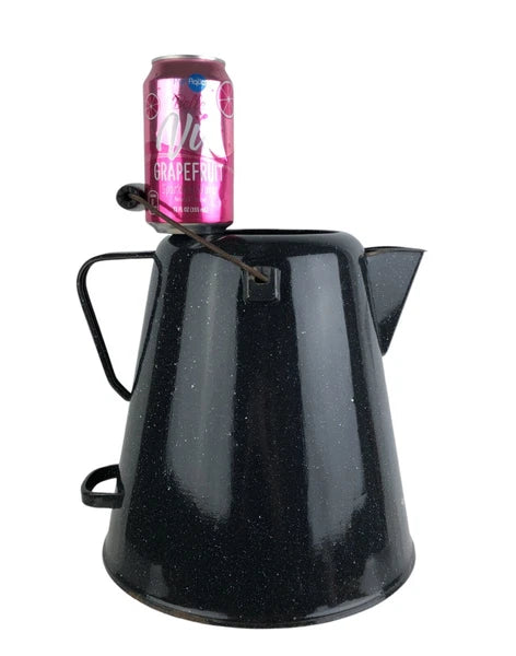 Vtg Enamelware Coffee Tea Pot Camping Kettle Black Speckled 10.5” Tall No Lid