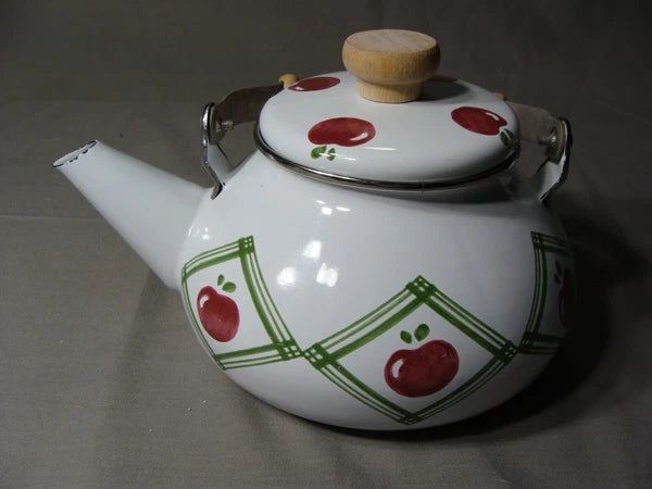 Enamel Tea Kettle In The Applejack Pattern