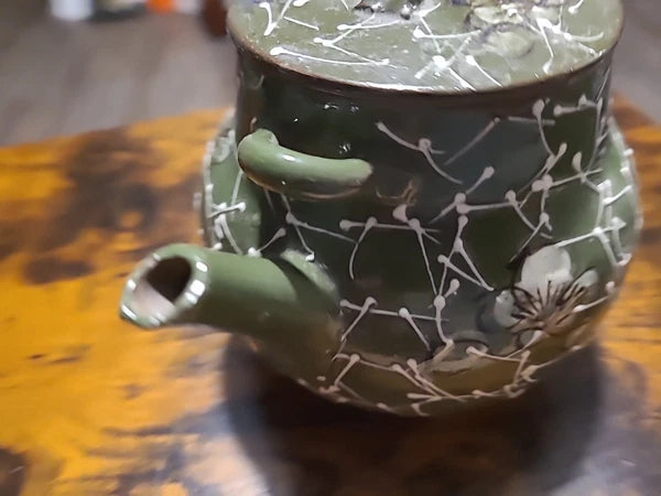 Vintage Japanese Teapot, Raised Pottery Enamel Detail,Does Have Chips