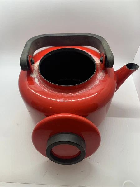 Mid century modern vintage Dansk Gunnar Cyren tea pot kettle early 70s enamelRed