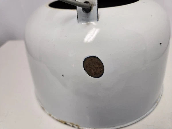 Vintage White Enamelware Farmhouse Decor Red and White Tea Kettle, Large Size