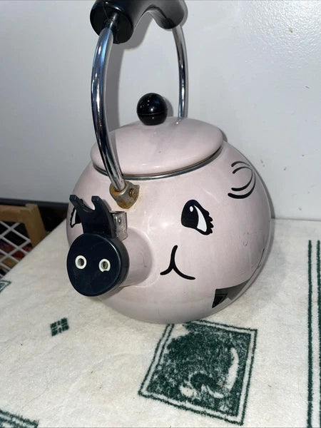Vintage Kamenstein Pink Pig Whistling Teapot Tea Kettle Needs TLc