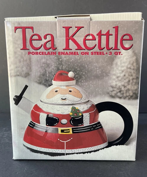 Roshco Enamel 3 Quart Santa Clause Whistling Teapot Kettle w/ Box