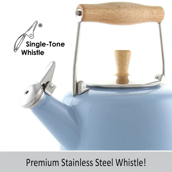 SVEN Enamel on Steel Whistling Teakettle with Natural Wood handle, 1.4 quarts...
