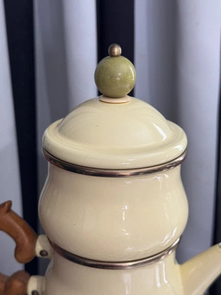 MacKenzie Childs Stacked Camp Cream Enamel Teapot Cream & Sugar High tea