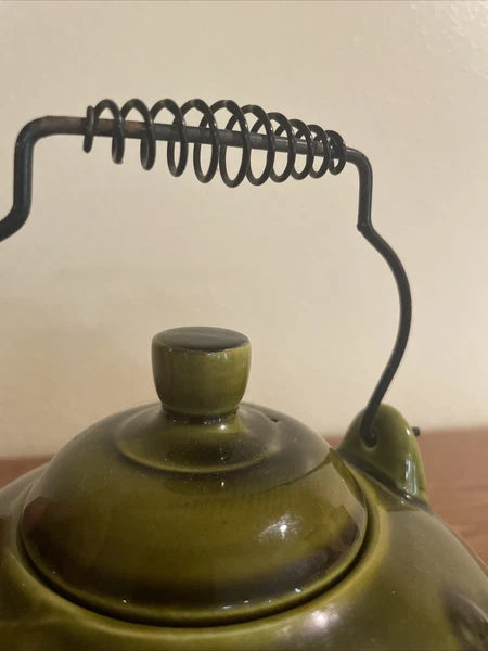 Green  Ceramic  Tea Pot- Made In Japan  Metal Handle. Nice!! Excellent Condition