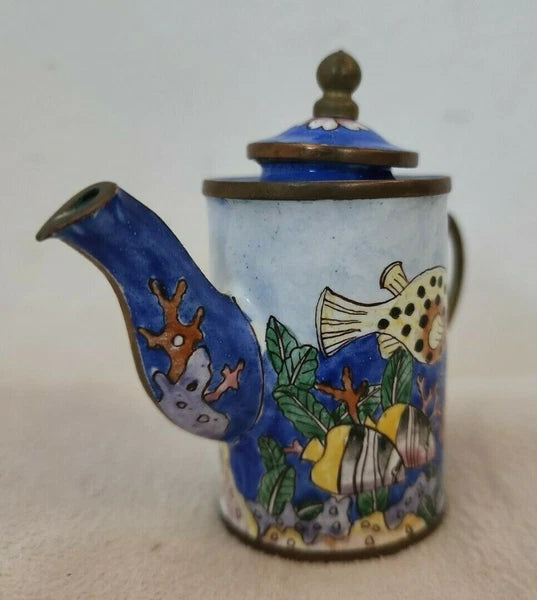 Empress Arts Miniature Enamel Teapot Ocean Sea Fish