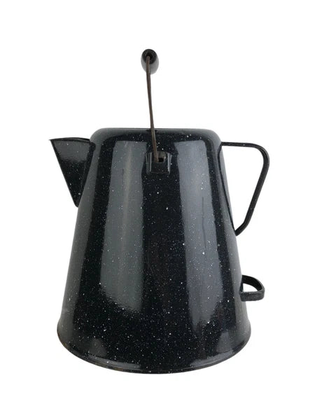 Vtg Enamelware Coffee Tea Pot Camping Kettle Black Speckled 10.5” Tall No Lid