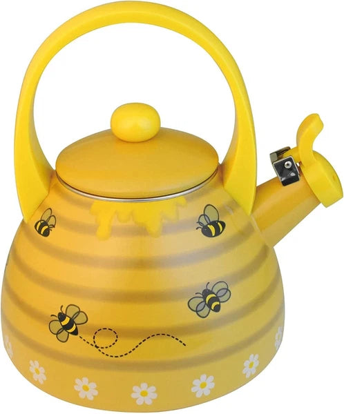 Supreme Novelty Enamel 2.4 Quart Whistling Stovetop Tea Kettle, Bee Hive *NEW*