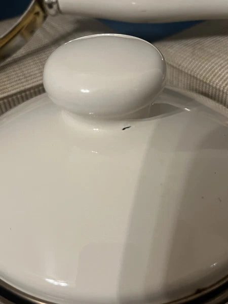 RARE Enamel Floral Tea Kettle - White W Orange & Teal Flowers - Pretty For Fall