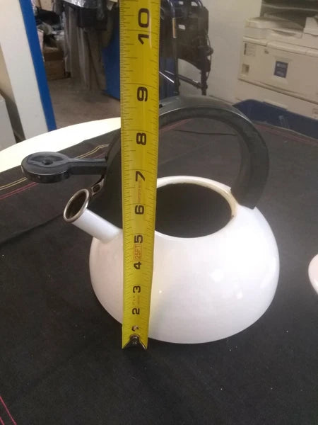 Vintage Copco Enamel Coated  White Tea Kettle Black Handle