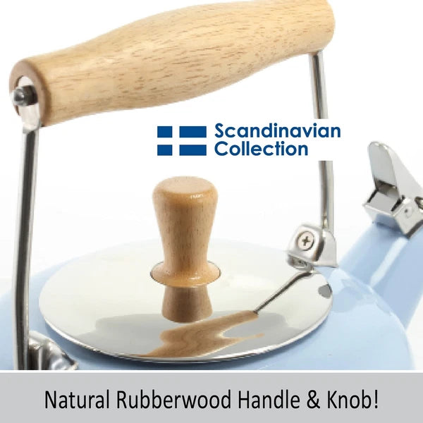 SVEN Enamel on Steel Whistling Teakettle with Natural Wood handle, 1.4 quarts...