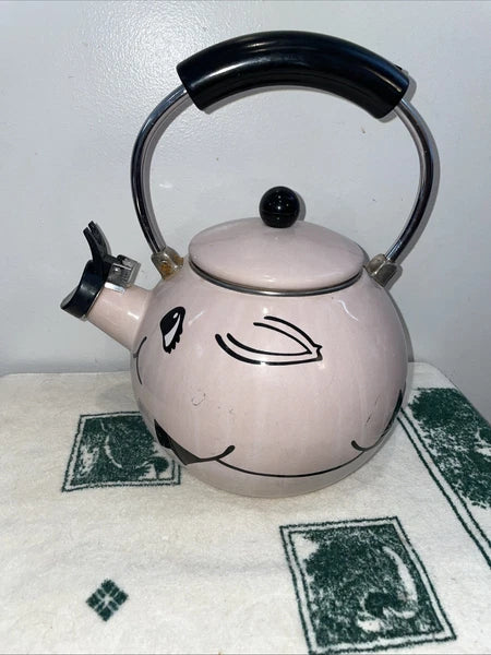 Vintage Kamenstein Pink Pig Whistling Teapot Tea Kettle Needs TLc