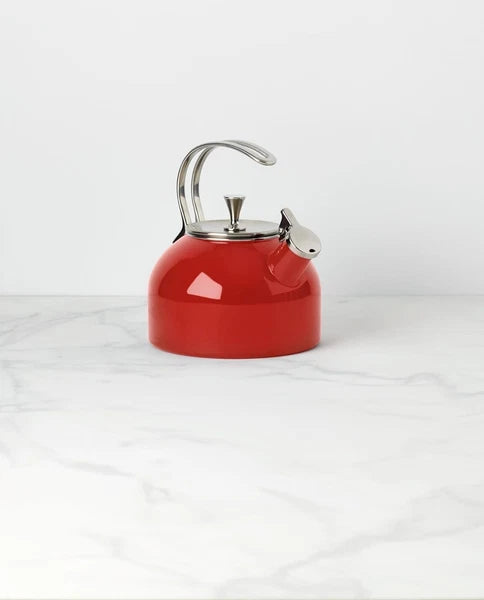 Vibrant Red Enamel Tea Kettle - 2.5 Quart Capacity for Fashionable Serving