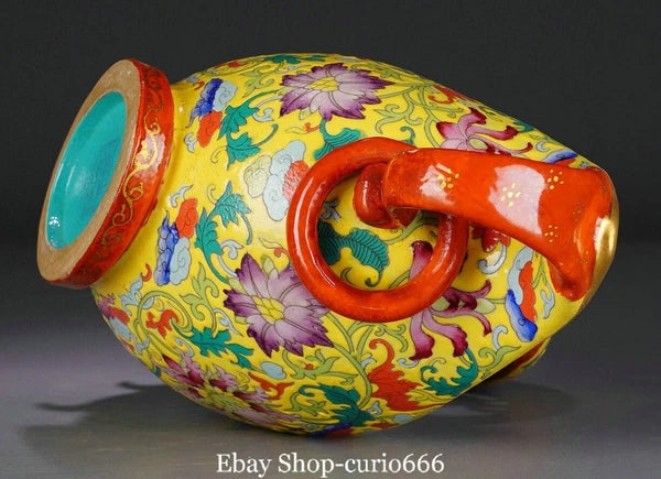 Qianlong Marked Colour Enamel Porcelain Gilt Flower Phoenix Bird Zun Kettle Pot