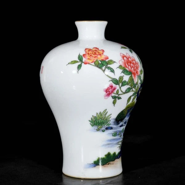Yongzheng Signed Old Chinese Colour Enamel Vase W/bird N3639