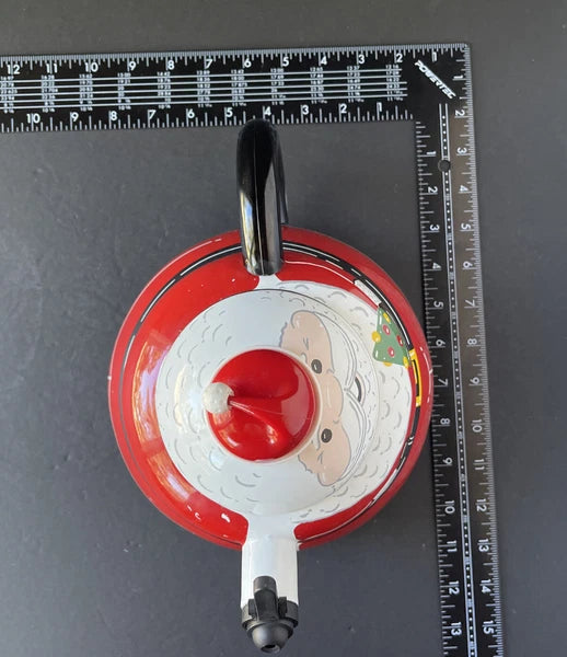 Roshco Enamel 3 Quart Santa Clause Whistling Teapot Kettle w/ Box