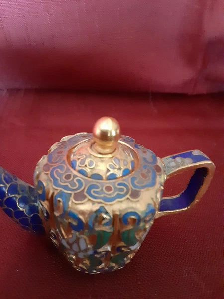 Cloisonne Enamel Miniature Teapot Hong Kong