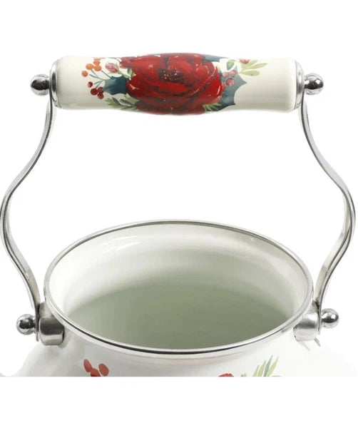 Pioneer Woman 1.9 Quart Tea Kettle Enamel on Steel Cheerful Rose Floral Design-2
