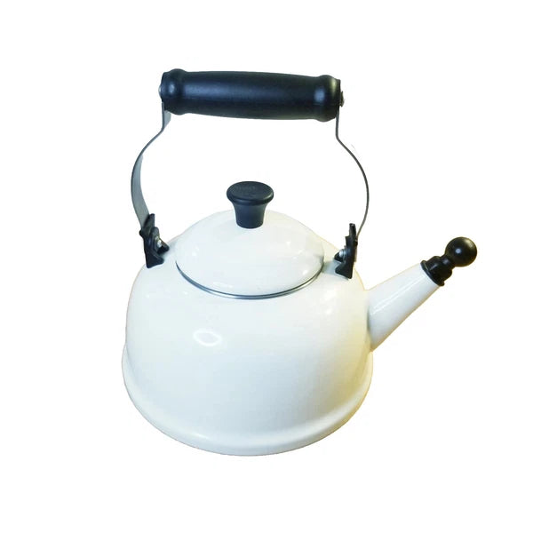 Le Creuset 2.2 Qt Tea Kettle White Enamel On Steel 2.09 Liter Removable Whistle