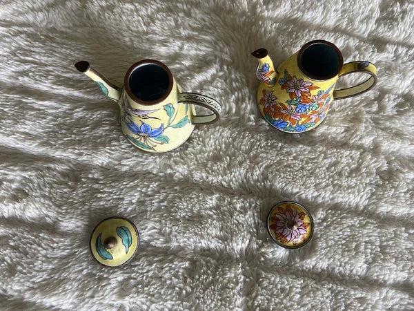Collector’s Hand Painted Enamel Teapot Flowers  Butterflies Kelvin Chen Unsigned