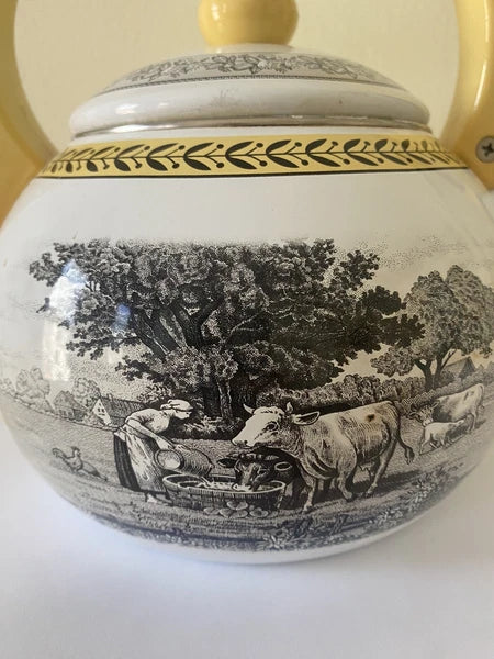 Rare Vintage Villeroy & Boch Audun Ferme Enamel Tea Kettle Teapot AS IS