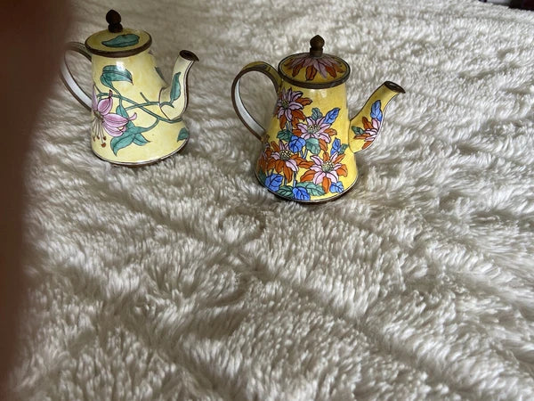 Collector’s Hand Painted Enamel Teapot Flowers  Butterflies Kelvin Chen Unsigned