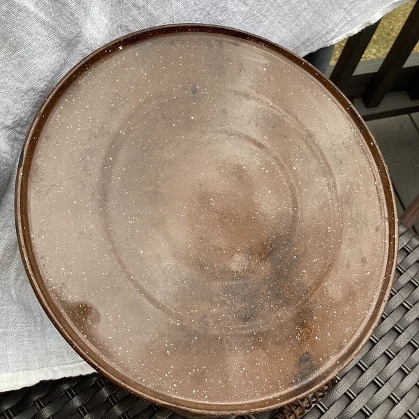 Vintage BROWN SPECKLED ENAMEL TEA KETTLE ~ Wire Spring Handle~ 96 ounce