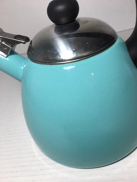 Turquoise Blue Farberware Whistling Enamel Tea Kettle 10 Cup Aqua Blue