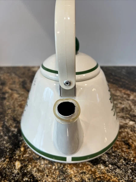 Spode Christmas Tree Metal Enamel Tea Pot With Hinged Handle and Lid 2.5 Quarts