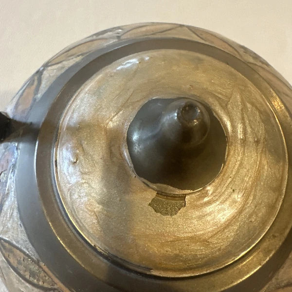 Vintage Brass Solid Tea Kettle With Brass Tea Jar Decorated In Enamel Floral Set