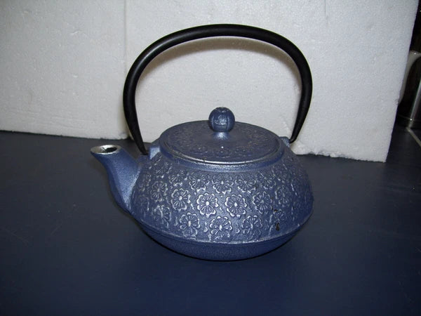 Blue Cast Iron Asian Tea Kettle With Enamel Interior - Heavy 4lbs