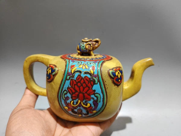Yixing Purple Clay Teapot Hand-Coiled Auction Oolong Tea Handcrafted Enamel
