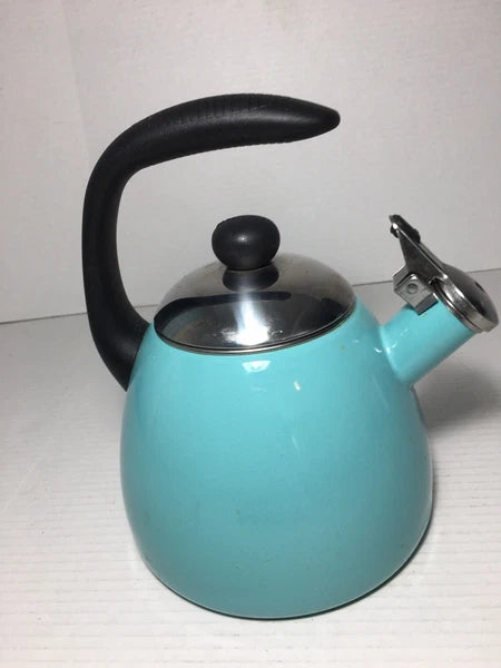 Turquoise Blue Farberware Whistling Enamel Tea Kettle 10 Cup Aqua Blue